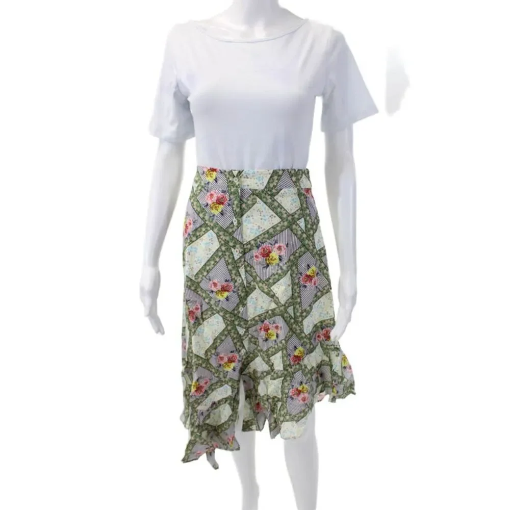 Playa Lucila Womens Cotton Textured Floral Printed Midi Skirt Cream Size S